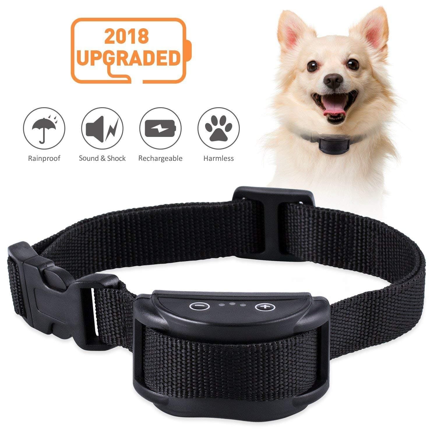 Bark Collar [2018 Smart Chip] Dog Shock Anti-Barking Collar with Beep, Vibration and Harmless Shock. No Bark Control for Small/Medium/Large Dogs with 7 Sensitivity Levels, Rechargeable and Rainproo