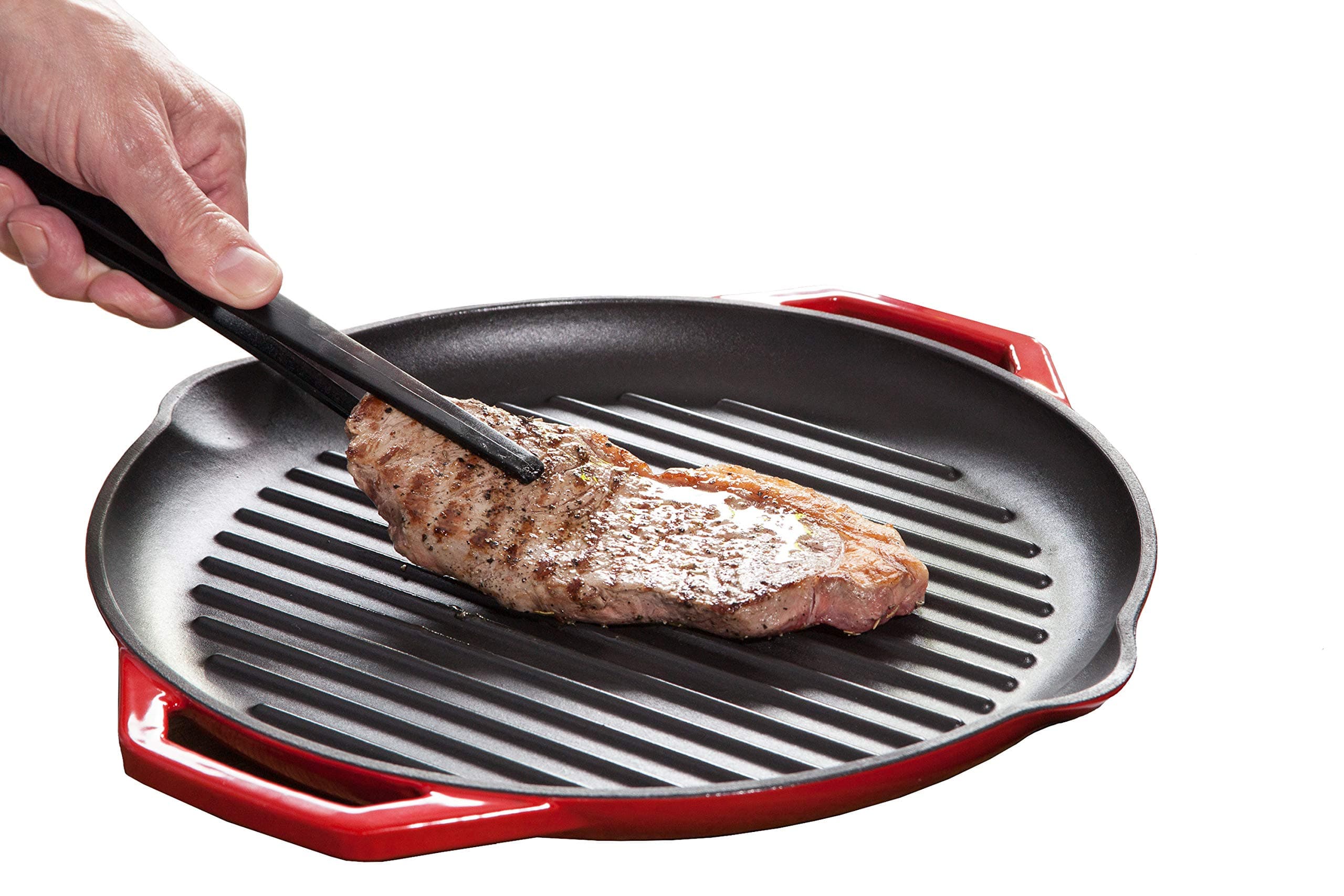 BBQ Plate - Cast Iron Round Grill - Red - Diameter 32 cm - Suitable for all hob types including Induction - Barbecue Grill
