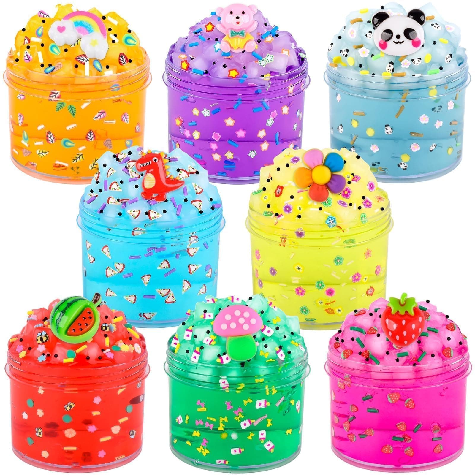 8 Pack Clear Crystal Slime Kit for Kids, Jelly Cube Crunchy Slime Making Kit with Charms, Kids Stress Relief Toy, DIY Party Favors for Girls Boys