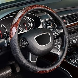 KAFEEK Wood Grain Steering Wheel Cover, Universal 15 inch, Microfiber Leather,Anti-Slip, Odorless