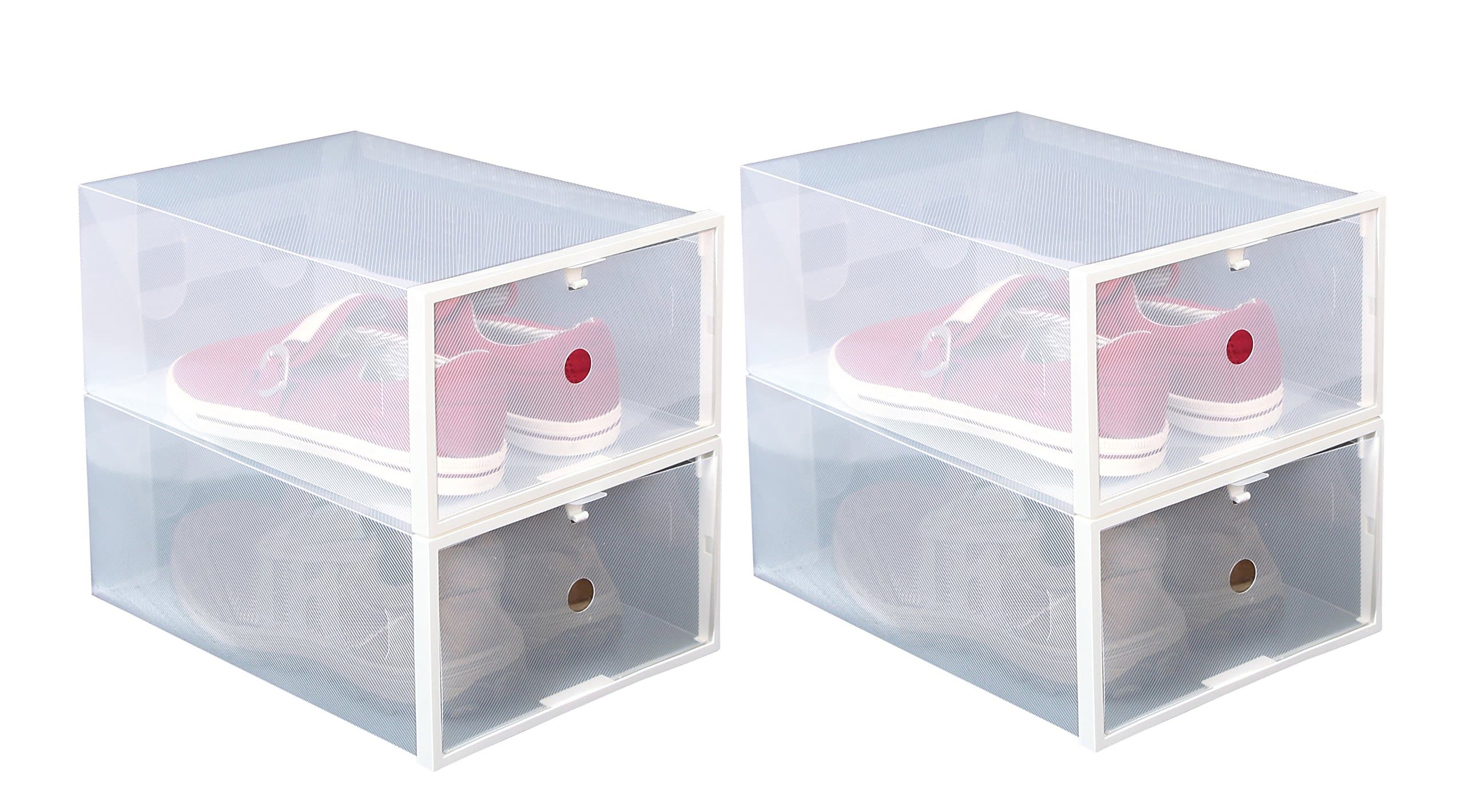 ITIDY Shoe-Boxes-Clear-Plastic, Shoe Box for Women and Men Size, Foldable Stackable Shoe Container, Closet Shelf Shoe Organizer, 4pk, Large Size