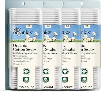 Sky Organics - Organic Cotton Swabs with Ultra Soft Tips - Strong & Durable - Hypoallergenic - Chlorine Free - Sustainable - Natural, Vegan & Cruelty Free - 1500 Count (Pack of 4)