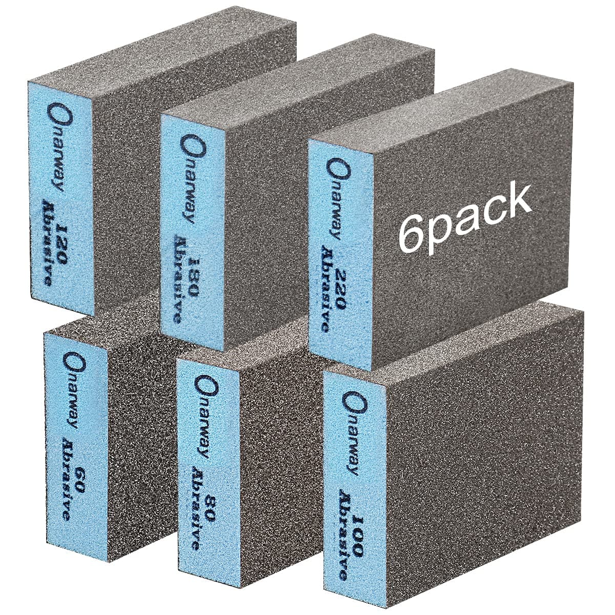 Sanding Blocks 6 Pack Wet and Dry Dual-use,Sanding Sponges Coarse and Fine - 60/80/100/120/180/220 Grits 6 Different Specifications, Washable and Reusable, Ideal for Wood Metal Wall Polishing