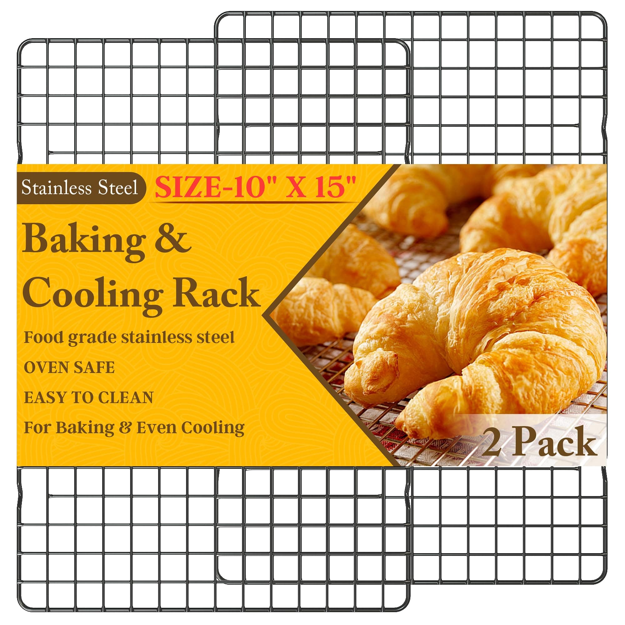 2PCS Cooling Racks for Cooking and Baking - 10" x 15"Heavy Duty Stainless Steel Wire Rack for Baking, Grilling, Roasting - Oven & Dishwasher Safe - Fits Jelly Roll Sheet Pan（Black）