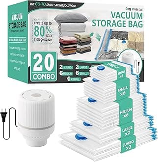 Cozy Essential 20 Pack Vacuum Storage Bags with Electric Pump, Vacuum Seal Space Saver Bags for Clothing, Pillows, Blanket, Bedding, Comforters