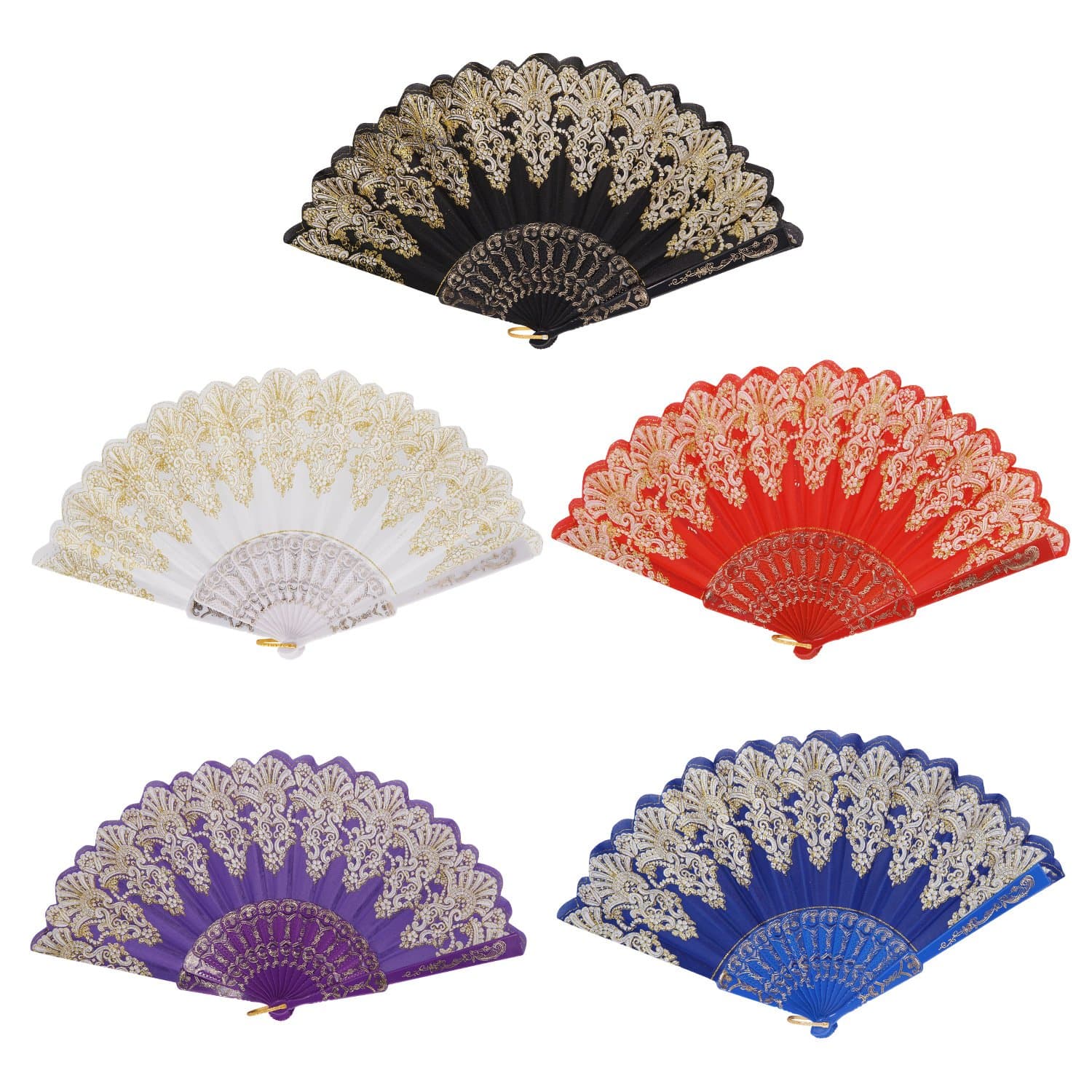 InnoLife 5 PCS Spanish Folding Retro Pattern Hand Fan for Women