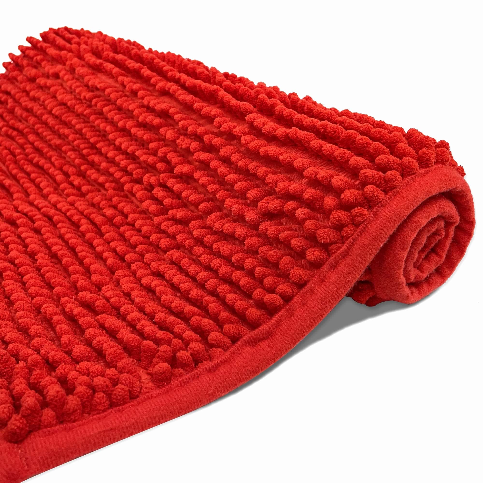 Eanpet Chenille Bath Mat Microfiber Floor Mat Baby Bath Mat for Kids Washable Bathroom Dry Fast Water Absorbent Shower Mat Area Rug (15.3" x 23.2", Red)