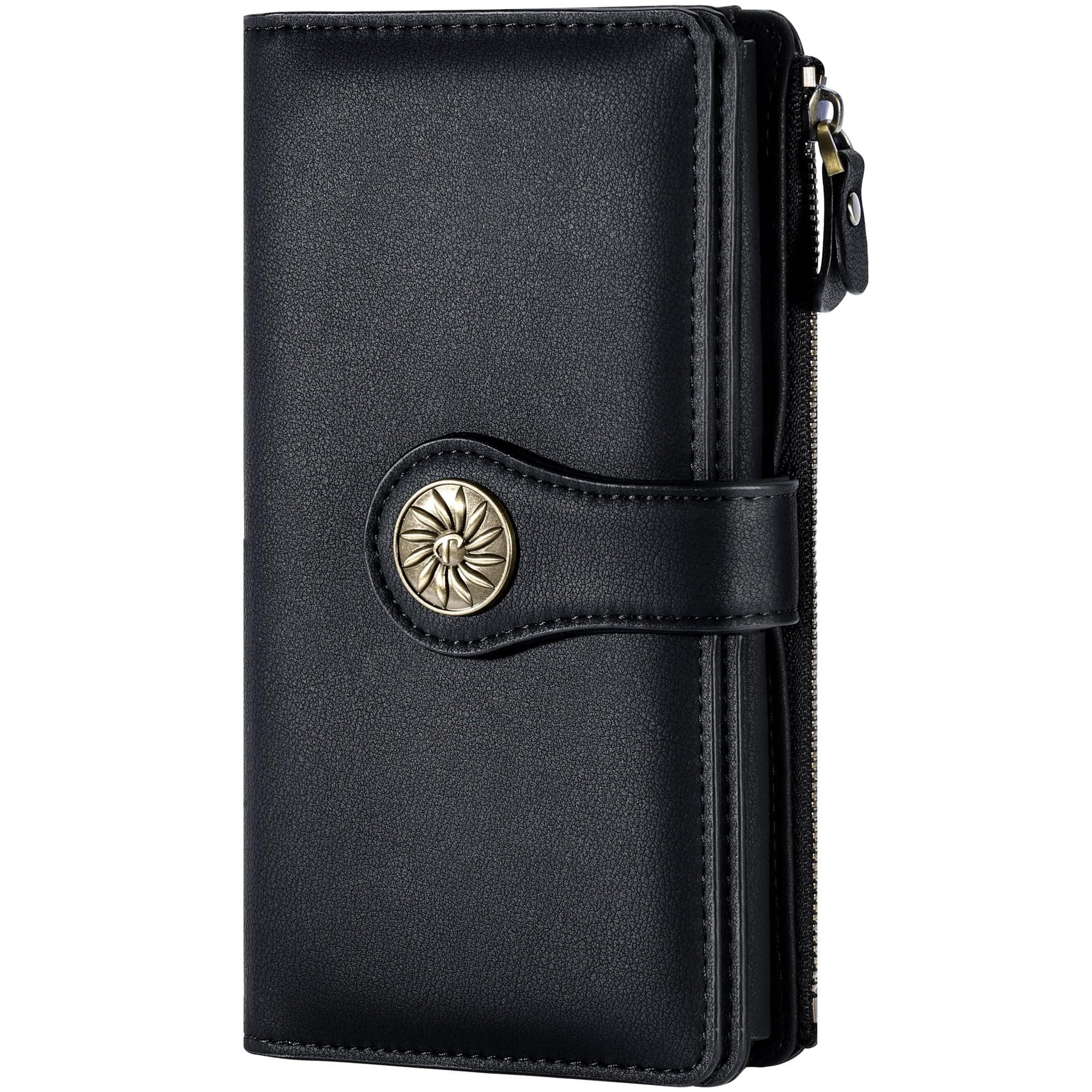 Travelambo Women's Wallet RFID Blocking Trifold Clutch Large Capacity Credit Card Holder Travel Purse, Jet Black, one size, Vintage