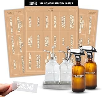 Laundry Labels for Jars, 144 Preprinted Home and Laundry Label Stickers for Storage Bins, Cleaning Jars, Spray Bottles, Linen Closet, Household Organization