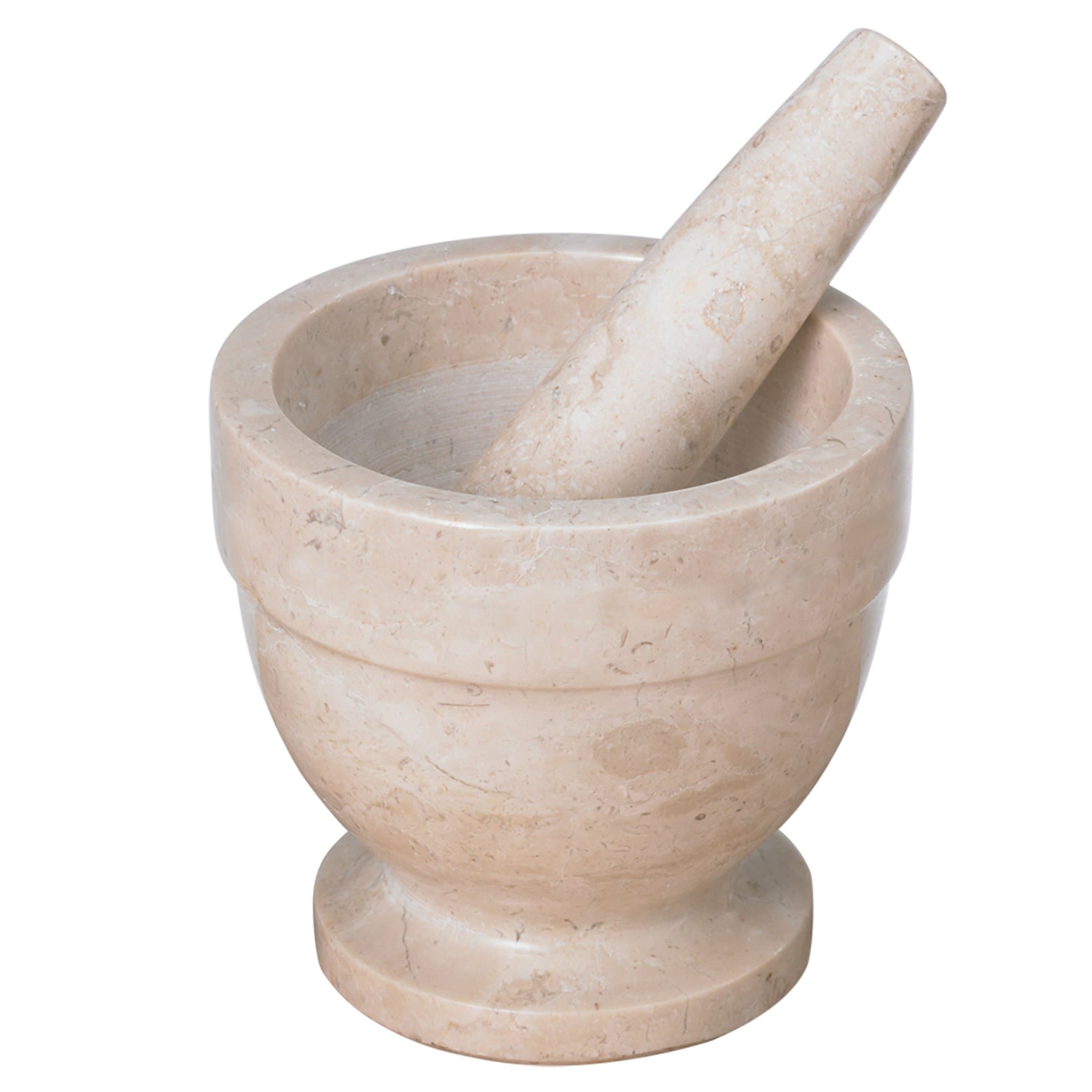 Creative Home Handcrafted Marble Mortar and Pestle Set | Heavy Duty Spice Grinder, Guacamole Bowl and Masher, Molcajete, Artisan Kitchen Tool for Herbs, Garlic, Nuts, 4x4 Inch