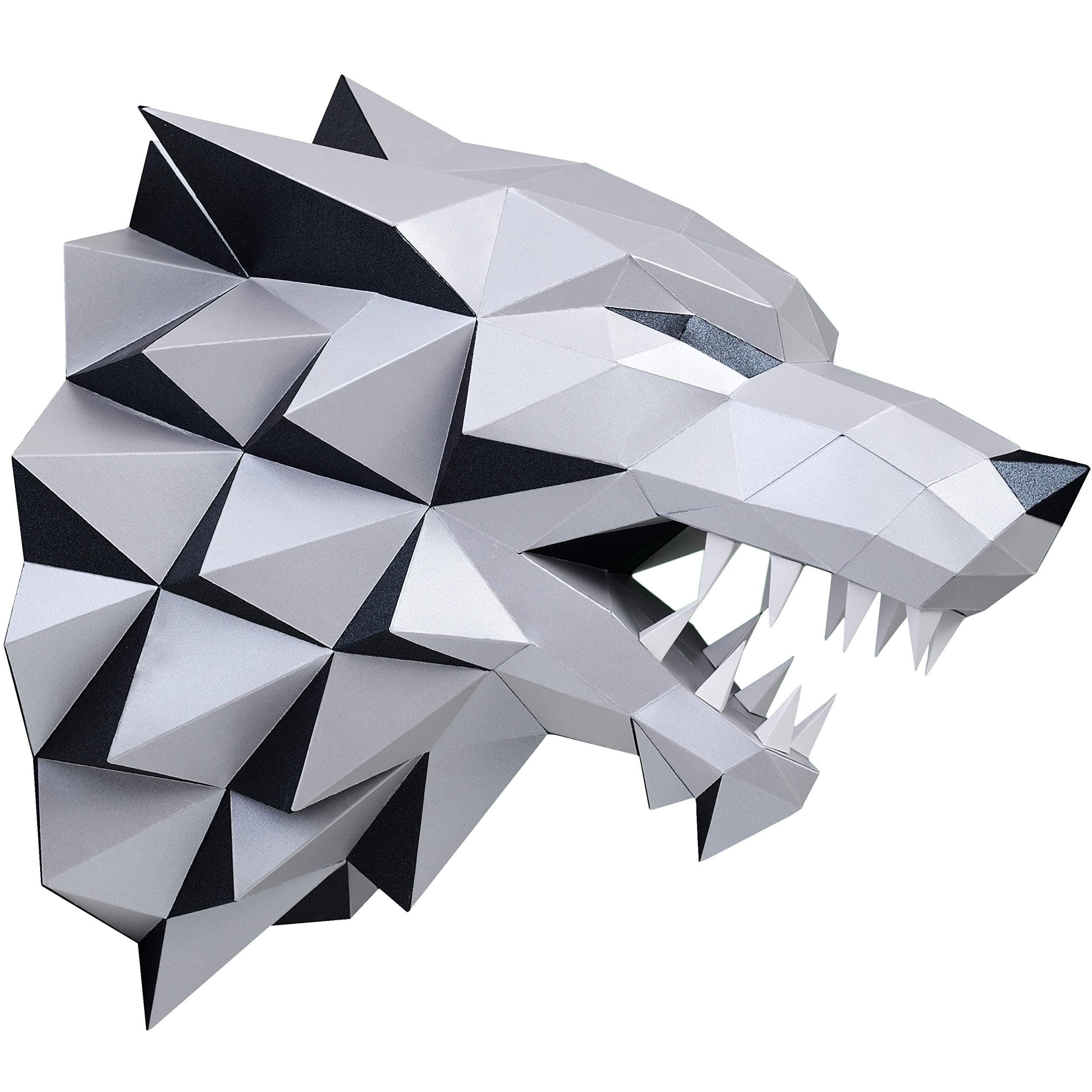 DIY 3D Wolf Head Animal PaperCraft Building Kit Wall Mount - NO Scissors Needed