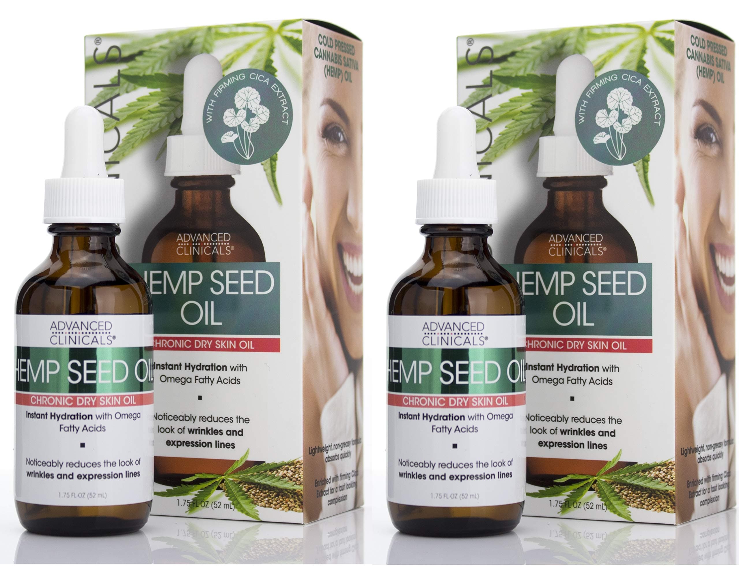 Advanced Clinicals Hemp Seed Oil for Face. Cold Pressed Hemp Seed Oill instantly hydrates skin and helps with Wrinkles, Fine Lines, and Expression Lines, 2-Pack
