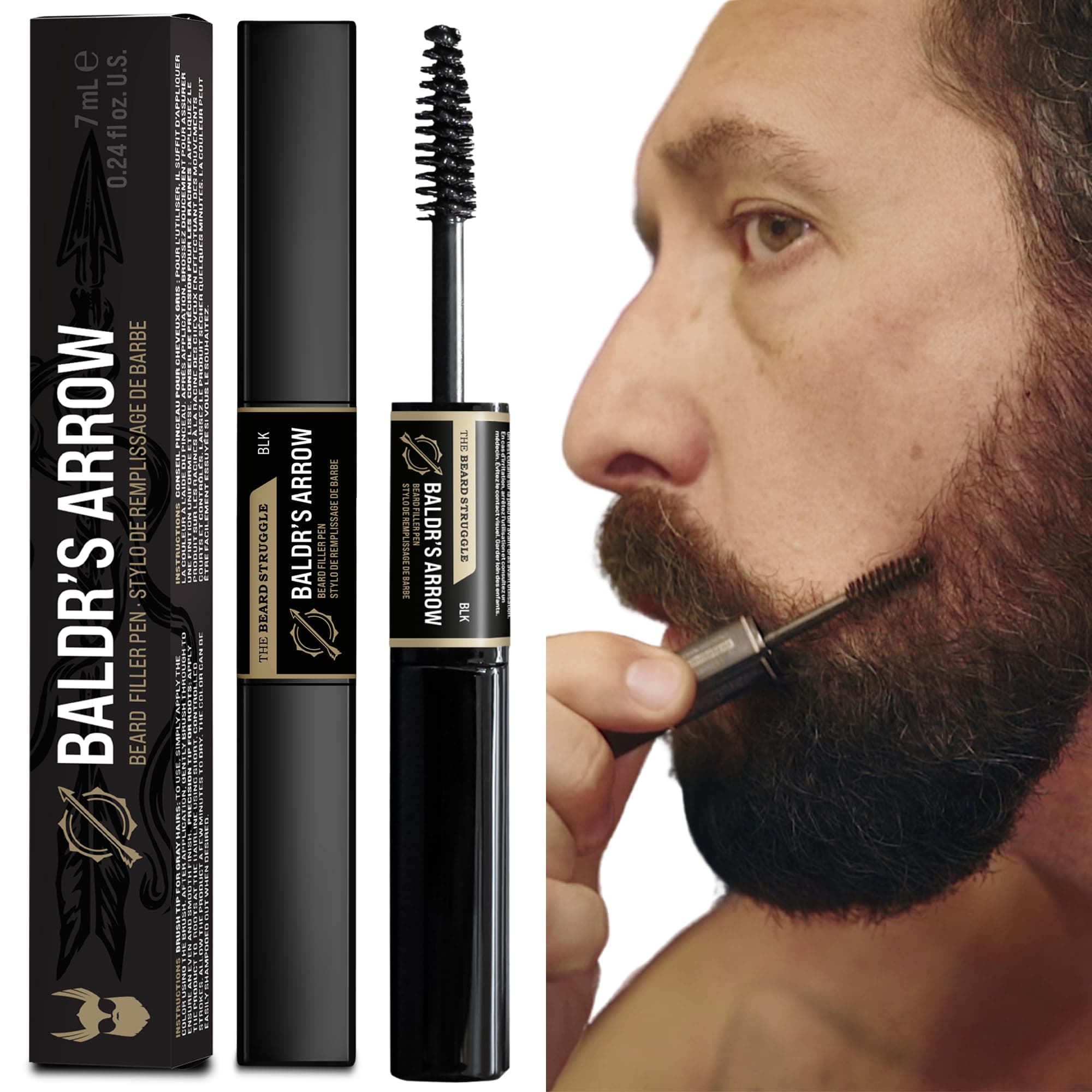 The Beard Struggle Beard Pen - Baldr's Arrow, Black: Waterproof, Sweat Resistant Beard Filler & Brush for Instant Patches & Thin Areas Filling
