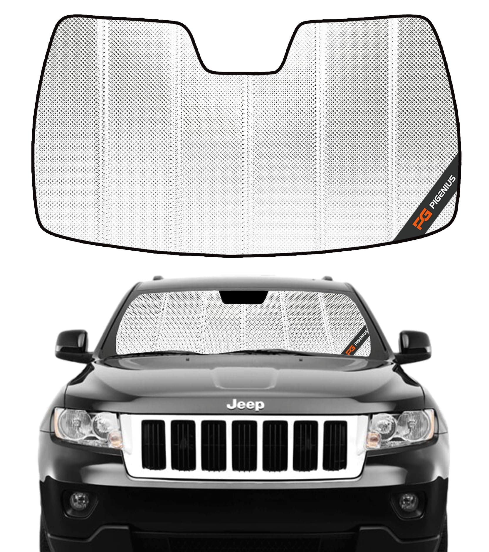 Windshield Sun Shade for Jeep Grand Cherokee 2011-2013 Without Rearview Mirror Mounted Camera. Reflective Aluminum Film Front Window Sunshade - BLAZBLOCK