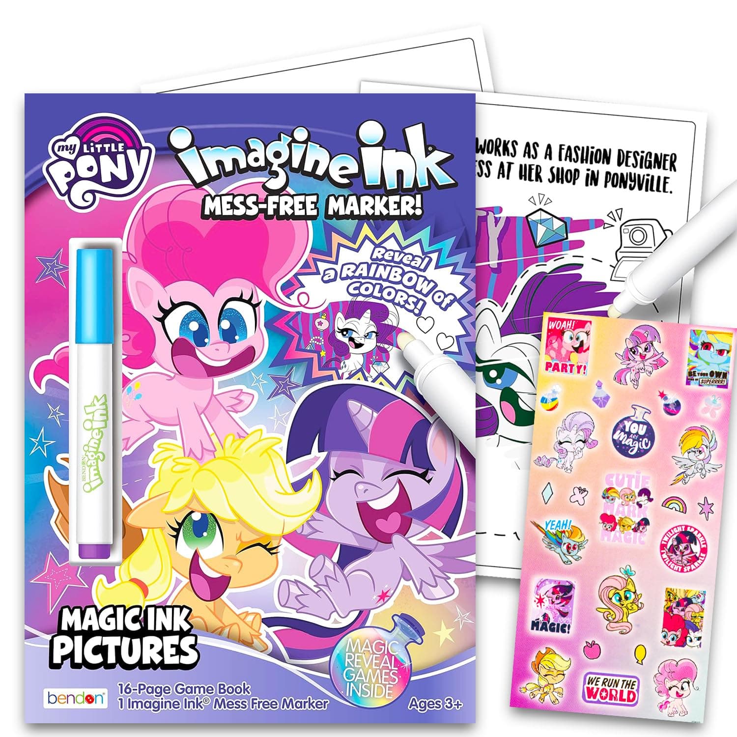 My Little Pony Imagine Ink Book Set Includes Mess Free Marker And Stickers - Multicolor, Kid