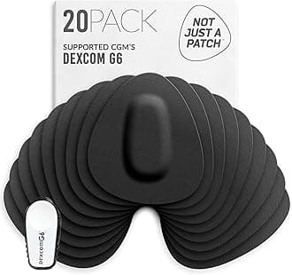 Not Just A Patch CGM Sensor Patches for Dexcom G6 & MiaoMiao (20 Pack) - Water Resistant & Durable for Active Lifestyle for 10-14 Days - Pre-Cut Dexcom G6 Adhesive Patches in Black