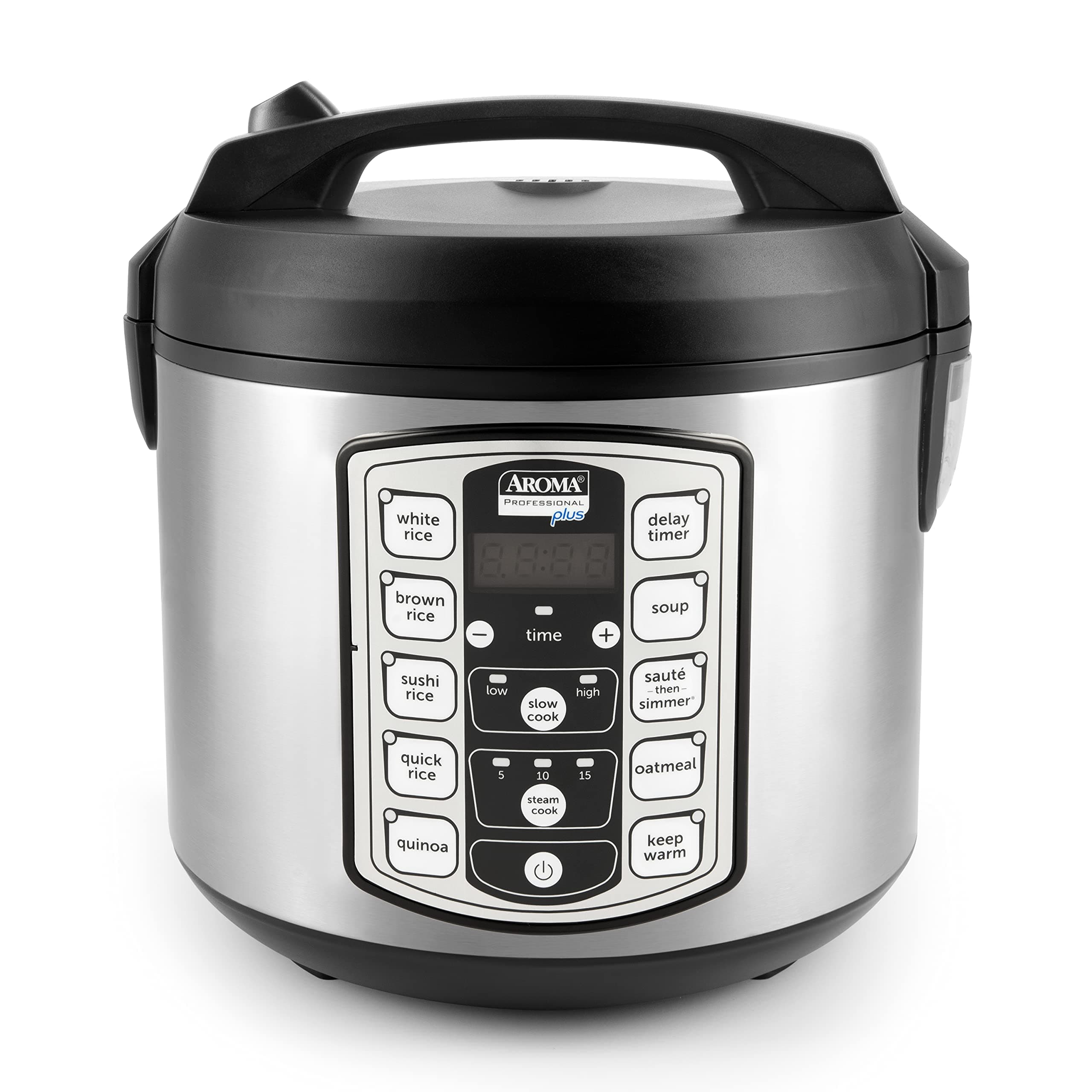 Aroma Housewares Professional Plus ARC-5000SB 20 Cup (Cooked) Digital Rice Cooker, Food Steamer, Slow Cooker, Stainless Exterior/Nonstick Pot, Silver, Black, 10-cup uncooked/20-cup cooked/4QT