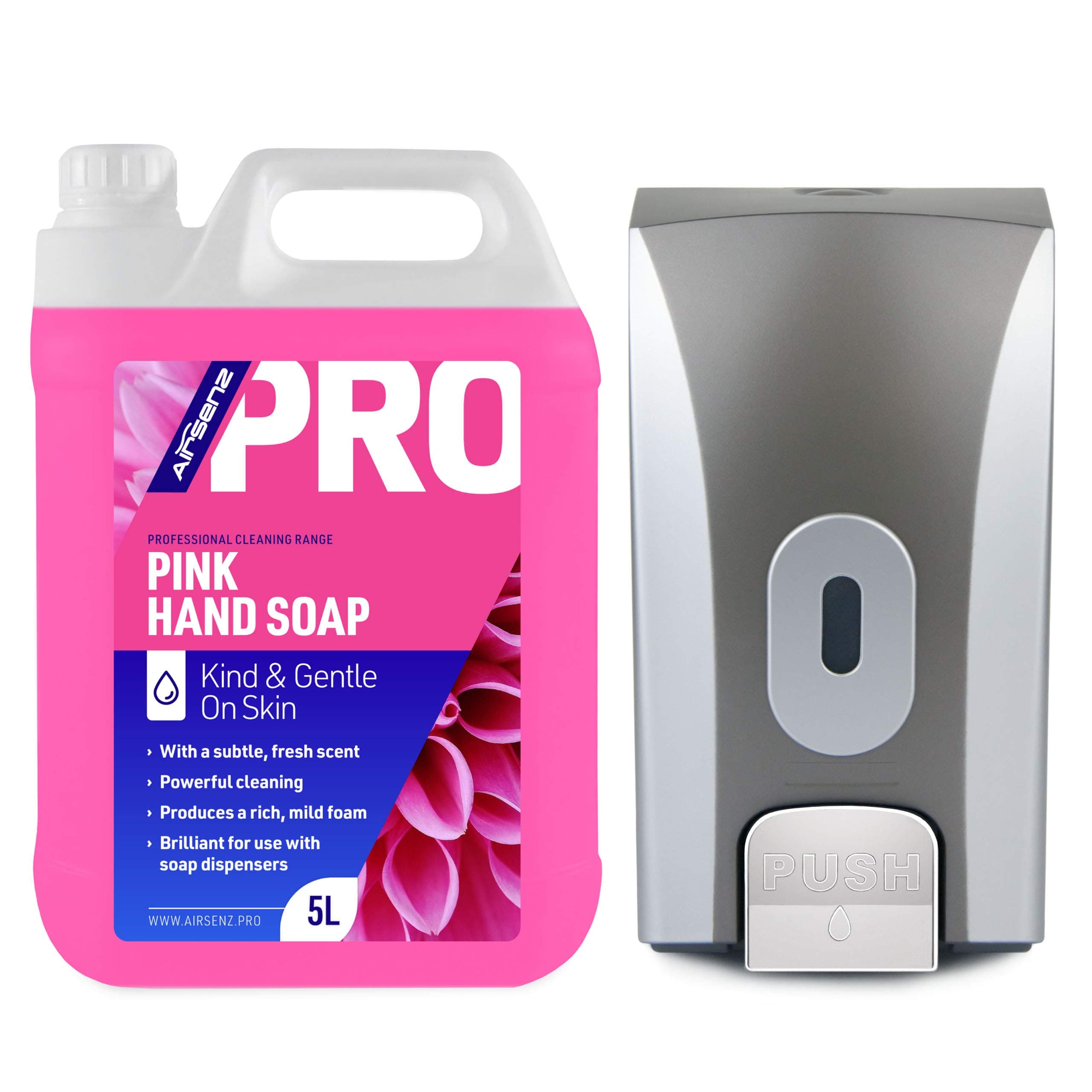 Wall Mounted Grey Soap Dispenser - 1 Litre Capacity Bulk Fill - Includes 5L Luxury Soap