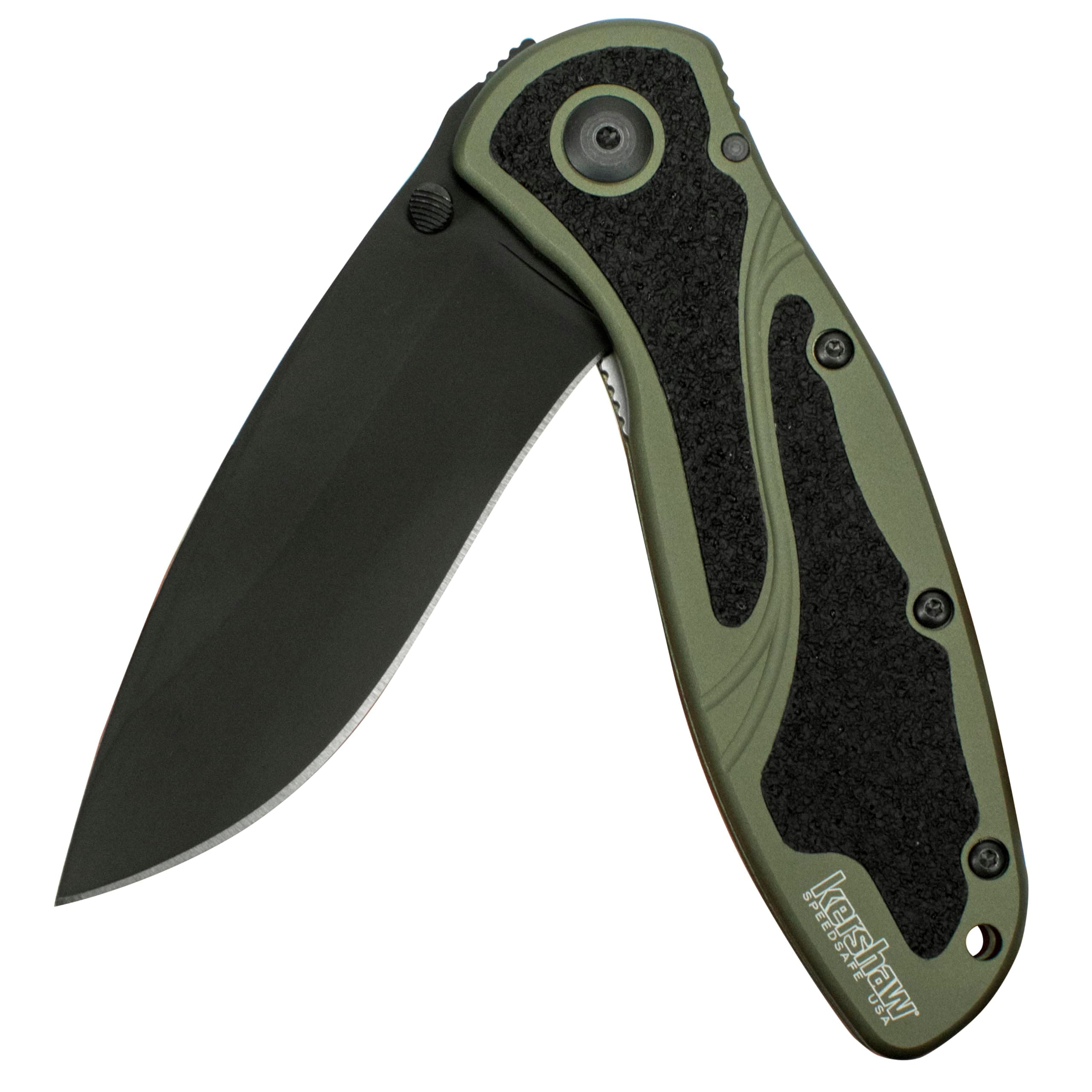 Blur Olive and Black Pocket Knife, 3.4” Stainless Steel Blade with Assisted Opening, Olive Aluminum Handle with Deep-Carry Pocketclip, Small Folding Knife