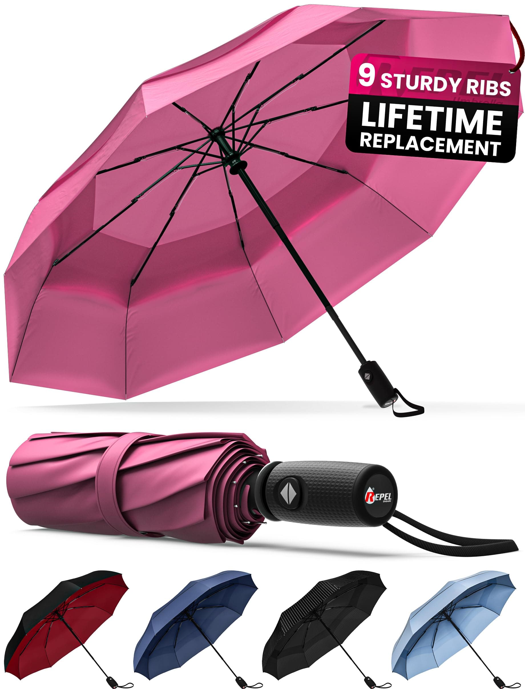 Windproof Travel Umbrellas for Rain - Easy Auto Open Close, Durable & Compact Umbrella, Strong Fiberglass Frame, Waterproof Canopy - Backpack, Purse, Portable Umbrella for Travel
