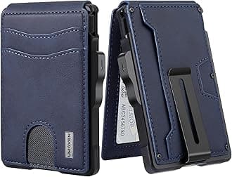 umoven Wallet for Men - with Money Clip Slim Leather Slots RFID Blocking Bifold Minimalist Wallet, Deep Blue, Minimalist
