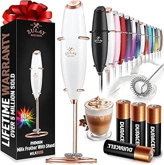 Zulay Kitchen Powerful Milk Frother Wand With 4 AA Duracell Batteries - Ultra Fast Handheld Drink Mixer - Electric Whisk Foam Maker for Coffee, Lattes, Cappuccino, Matcha & Creamer
