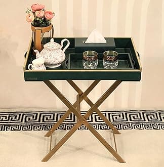 Green Butler Tray with small serving tray with Tissue Box
