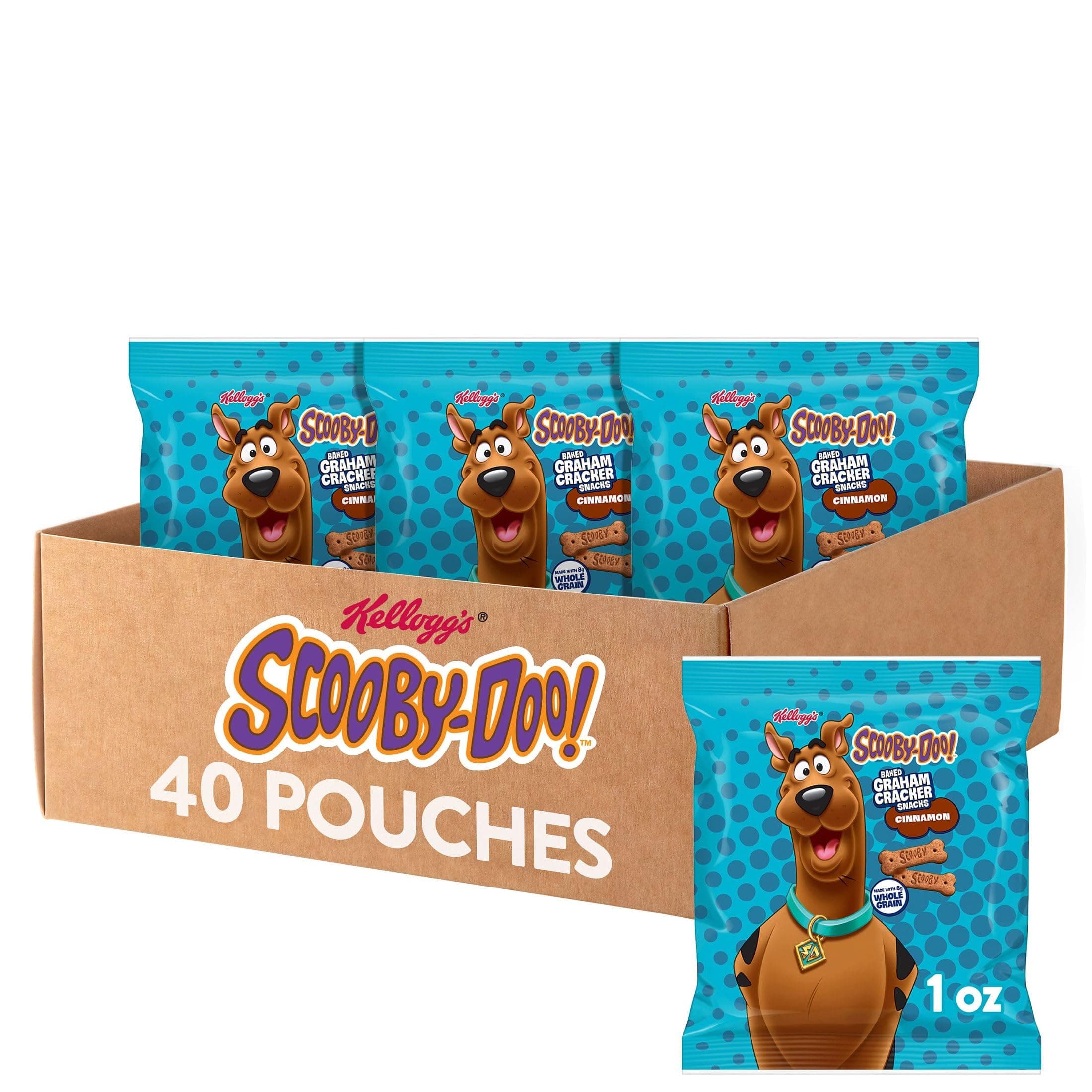 Scooby-Doo! Graham Cracker Snacks, Cinnamon, Made with Whole Grain, (1 Oz Bag), 40 Bags