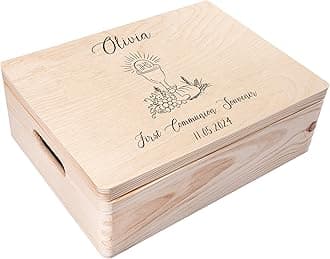 Personalized Wooden Storage Box Communion Cup | 15.8x11.8x5.5in (+-0.5) | Multiple Choice | Hinged Lid Handle Engraving | Unpainted Gift Box | Rough UNSANDED Keepsake Souvenir Chest
