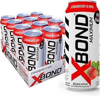 XBOND Maximum Recovery Strawberry & Kiwi Expanded Maximum Amino Drink - BCAA + EAA Electrolytes Drink - 16 fl oz (473 ml) - 8g BCAA/EAA, Sugar Free 34 Calories, 60mg Caffeine Pack of 12