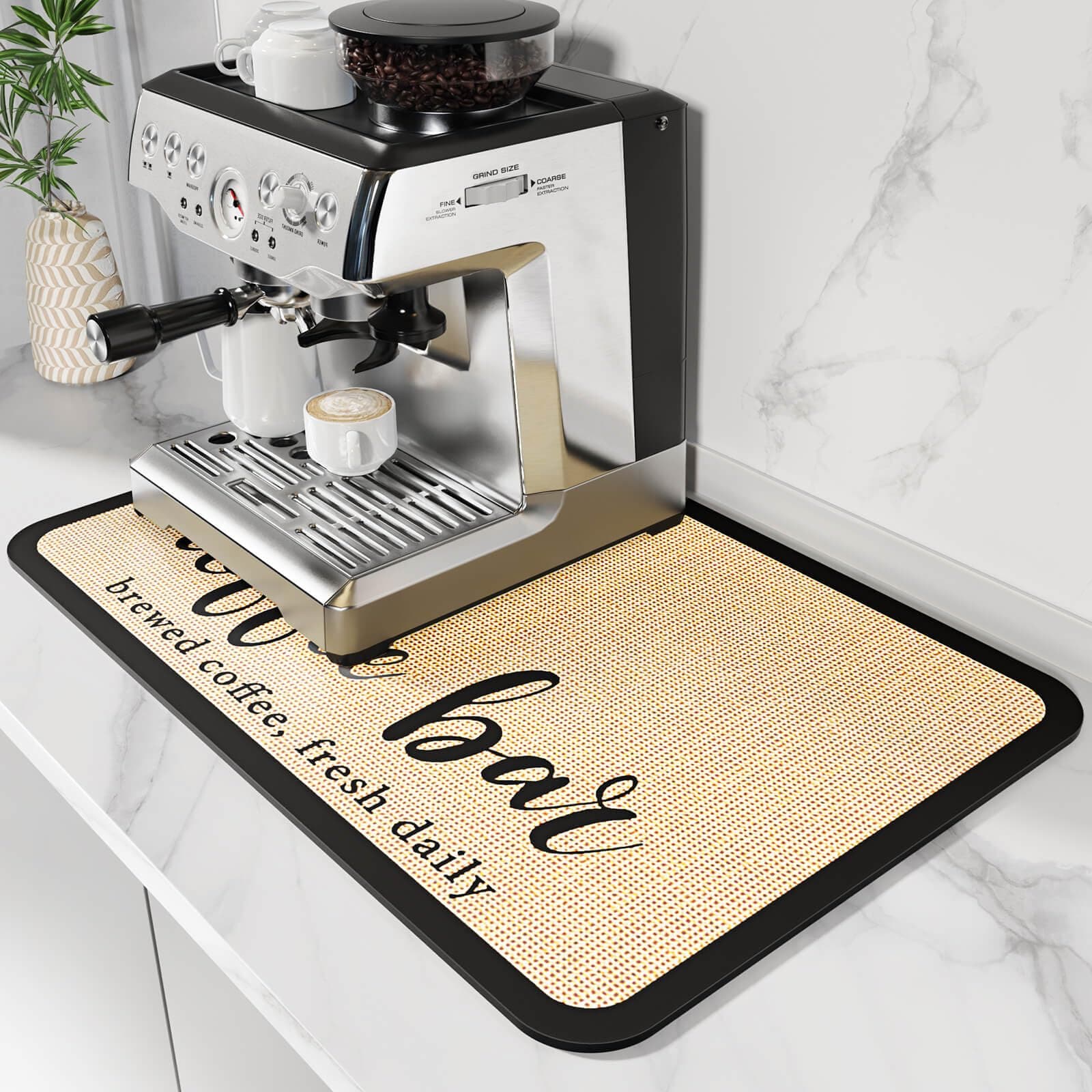 DK177 Coffee Mat Bar Hide Stain Absorbent Drying Mat With Waterproof Rubber Backing - Fits Under Coffee Maker, Machine, Pot, Espresso Machine - Bar Accessories - 19"x12"