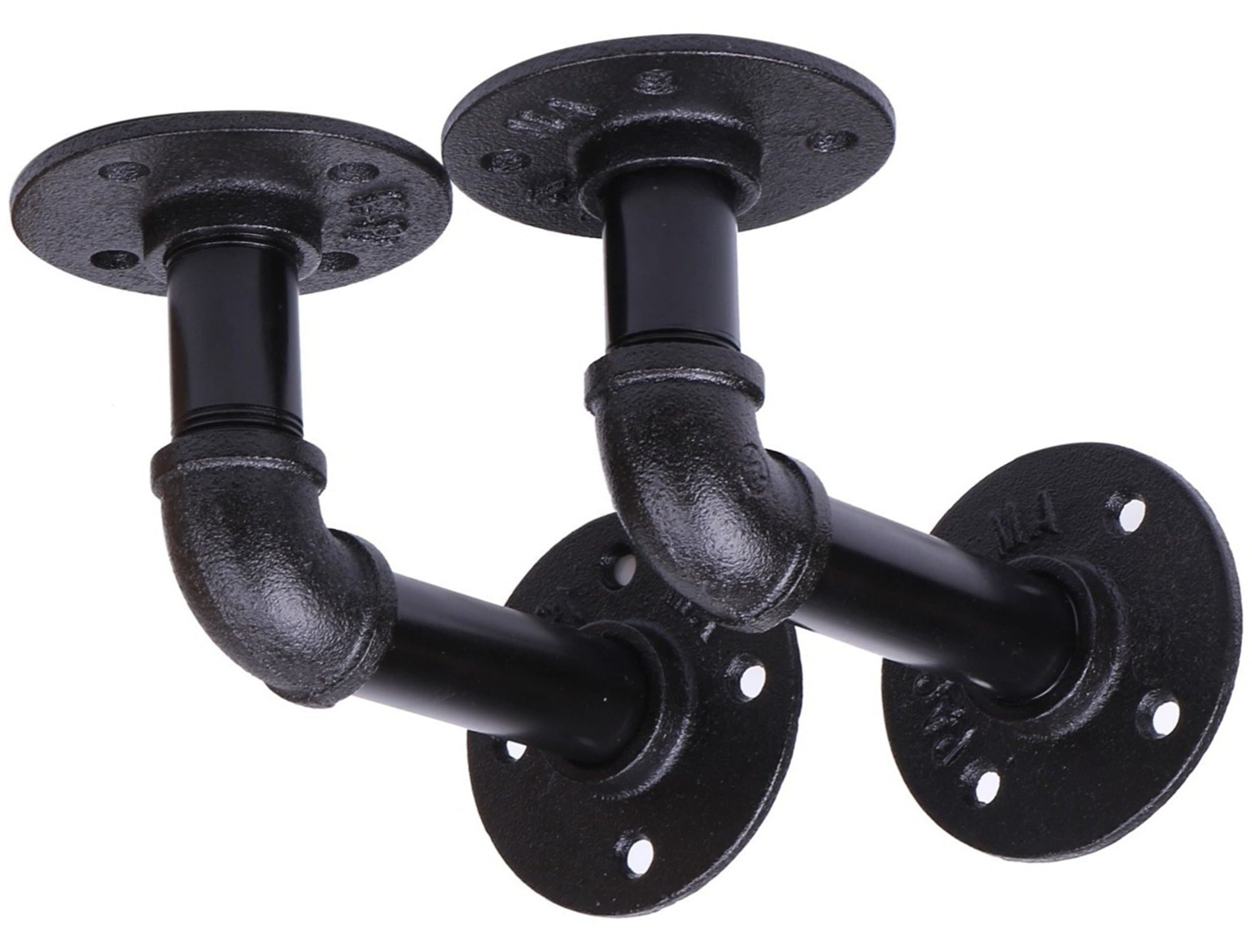 Industrial Black Iron Pipe Shelf Brackets (.75 Dia) | Cast Iron Brackets for Shelves, DIY Floating Shelves | Wall Mounted Shelves for Steampunk Style | Rustic Floating Shelves (3.25" x 5")