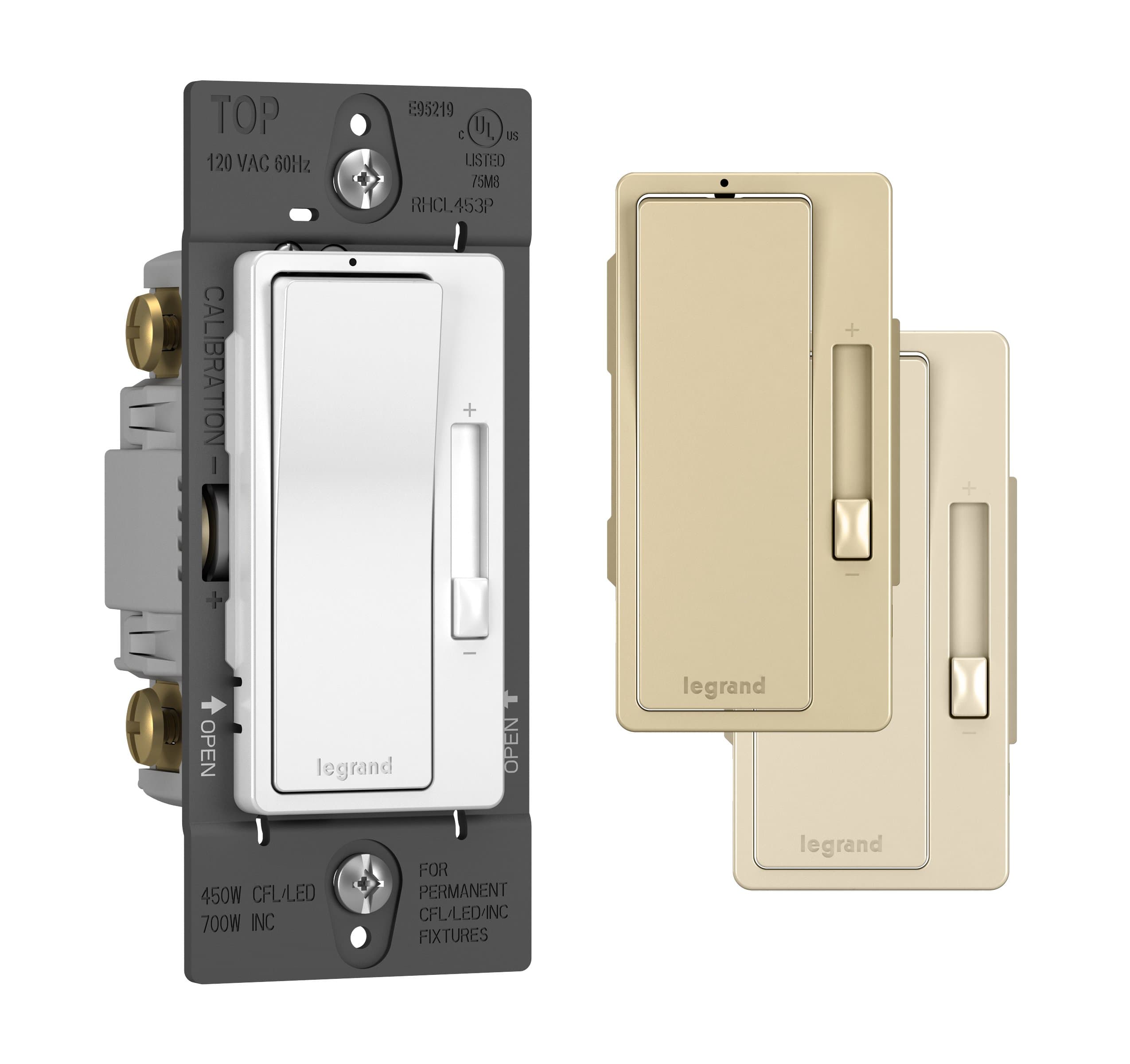 Legrand radiant Dimmer Light Switch, for Dimmable LED Lights, 450W LED and CFL Bulbs - 700W Incandescent & Halogen, Tri Color, RHCL453PTCCCV6