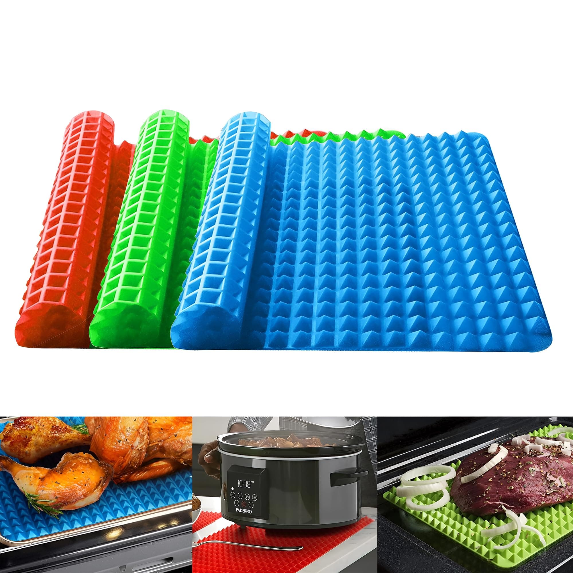 Plastific Non Stick Silicone Pyramid Pan Fat Reducing Cooking Mat Oven Baking Tray Sheet for Grilling BBQ Cooking Mat Oven Baking Tray Mould Sheet Temp-Resistant Silicone Mat (Random Color)