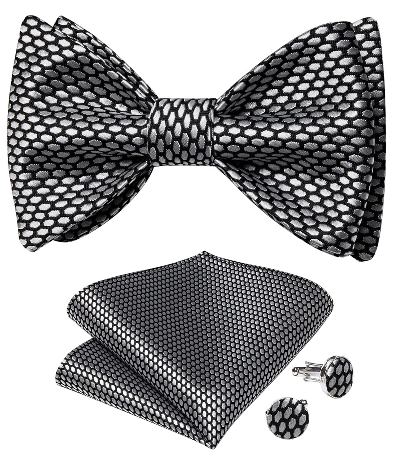 DiBanGu Men Bow Tie Paisley Striped Self-Bow Tie for Men and Silk Woven Bowtie Pocket Square Cufflinks Wedding Party