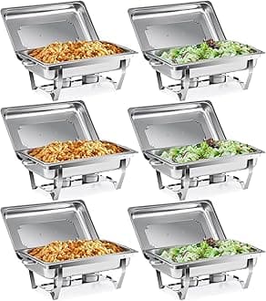 Wilprep Chafing Dishes Food Warmers with Pans Chafing Fuel Chafing Dish Set 9L Rectangular Stainless Steel Buffet Warmer 6 Packs for Buffets Caterings Parties Buffet Server Warming Tray (6Packs)