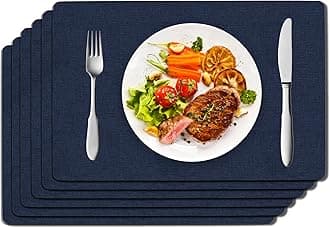 DOLOPL Placemats Set of 6, Navy Blue Faux Leather Heat Resistant Place Mats for Dining Table, Waterproof Oilproof Wipeable Washable Table Mats, Easy to Clean Anti-Slip Tablemats for Kitchen, Party