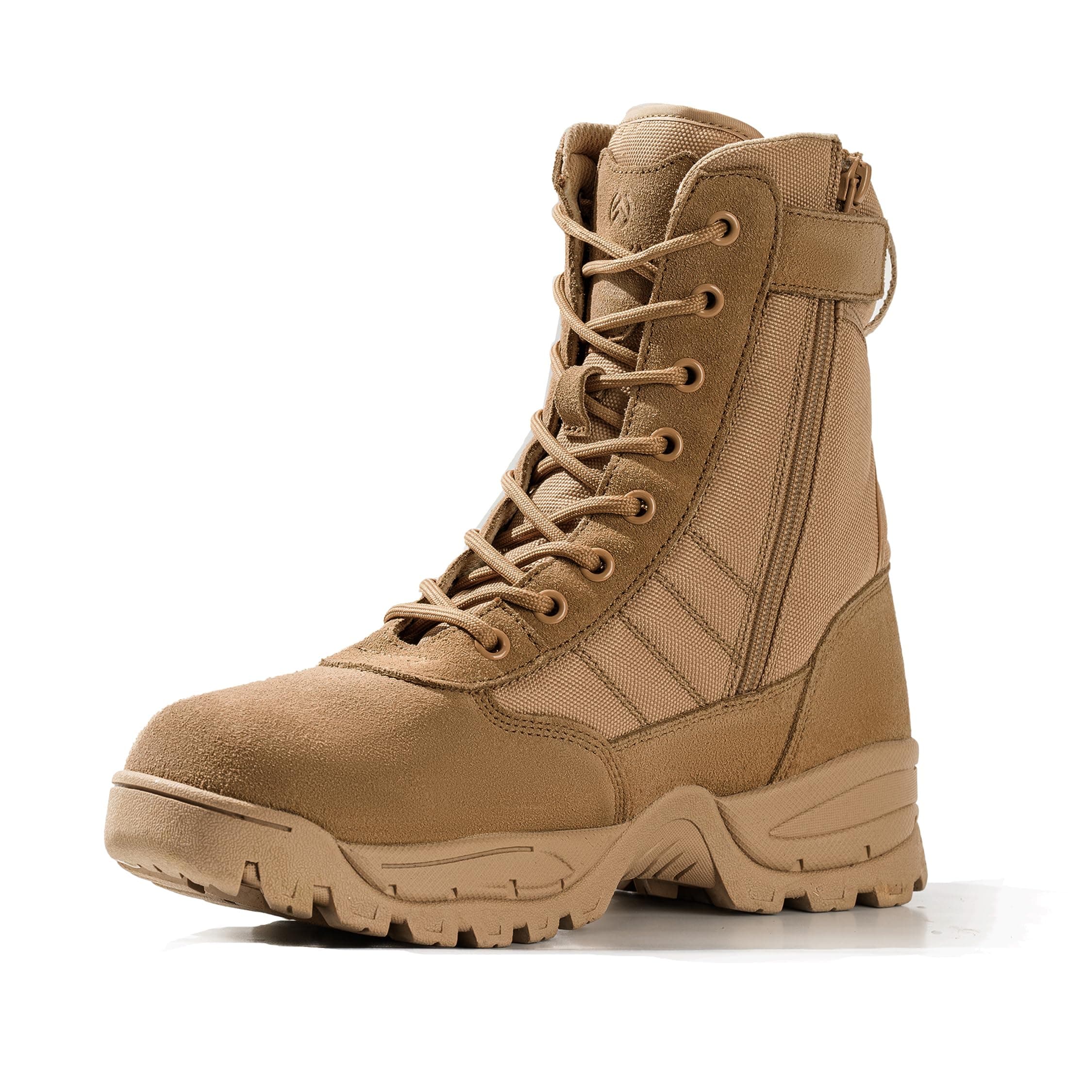 WIDEWAY Men's Tactical Military Work Boots Black Waterproof Leather Motorcycle Combat Army Boot w/Side Zipper slip resistant and All Day Comfortable (6-8inch)