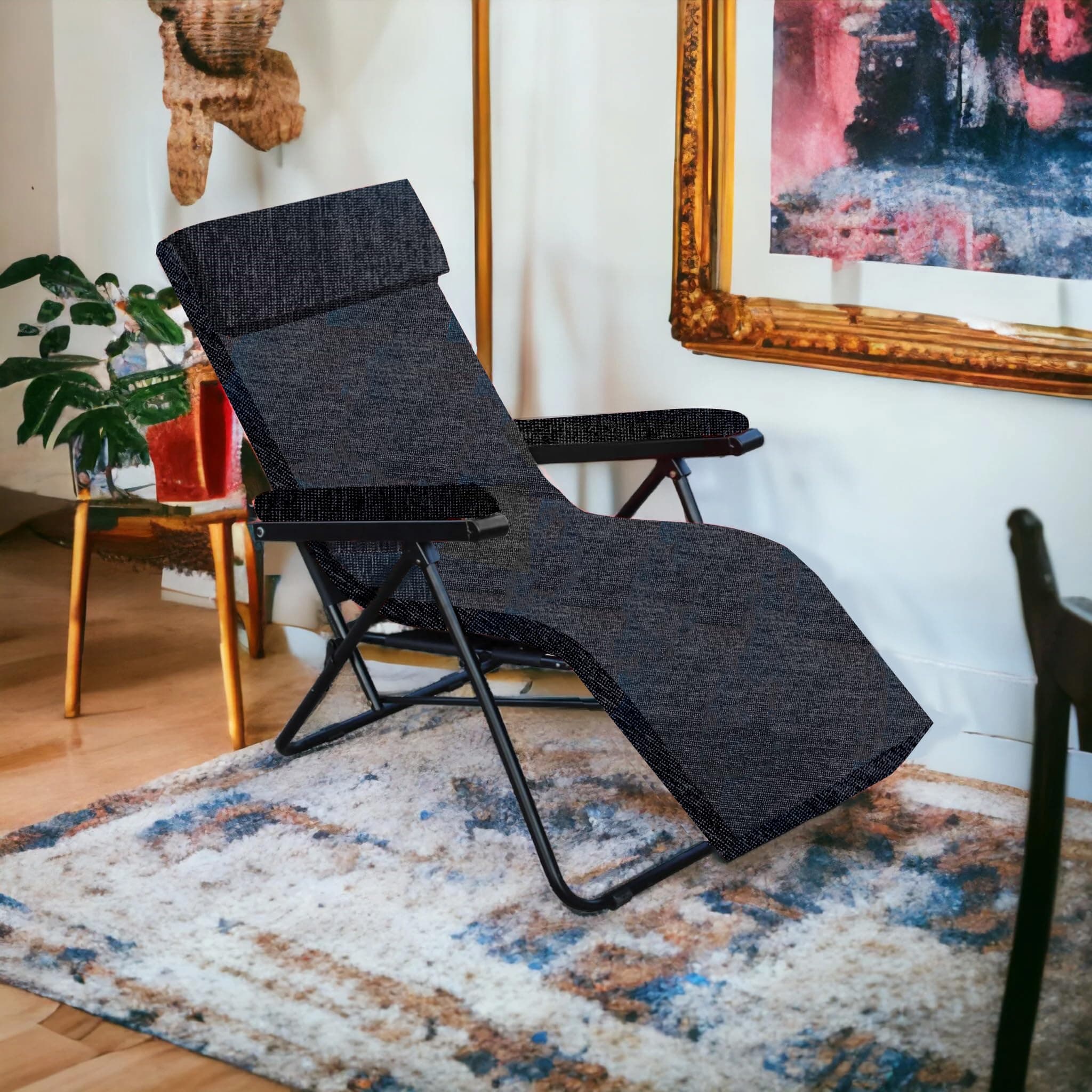 Spacecrafts® Recliner Folding Easy Chair | 5 Adjustable Positions | Portable and Space Saving Easy Chair for Home Relax (Black)