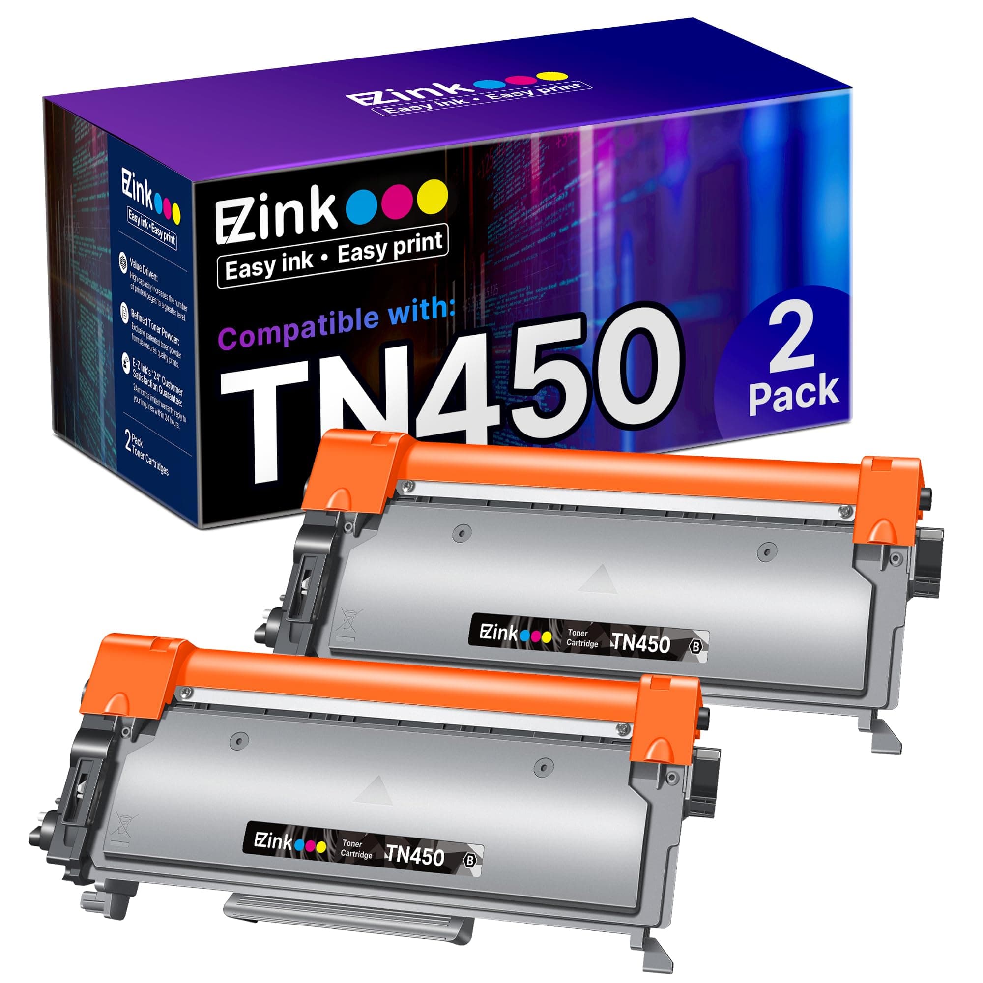 E-Z Ink Compatible Toner Cartridge Replacement for Brother TN450 TN420 TN-450 TN-420 Compatible with HL-2270DW HL-2280DW HL-2230 MFC-7360N MFC-7860DW DCP-7065DN Intellifax 2840 2940 (2 Black)
