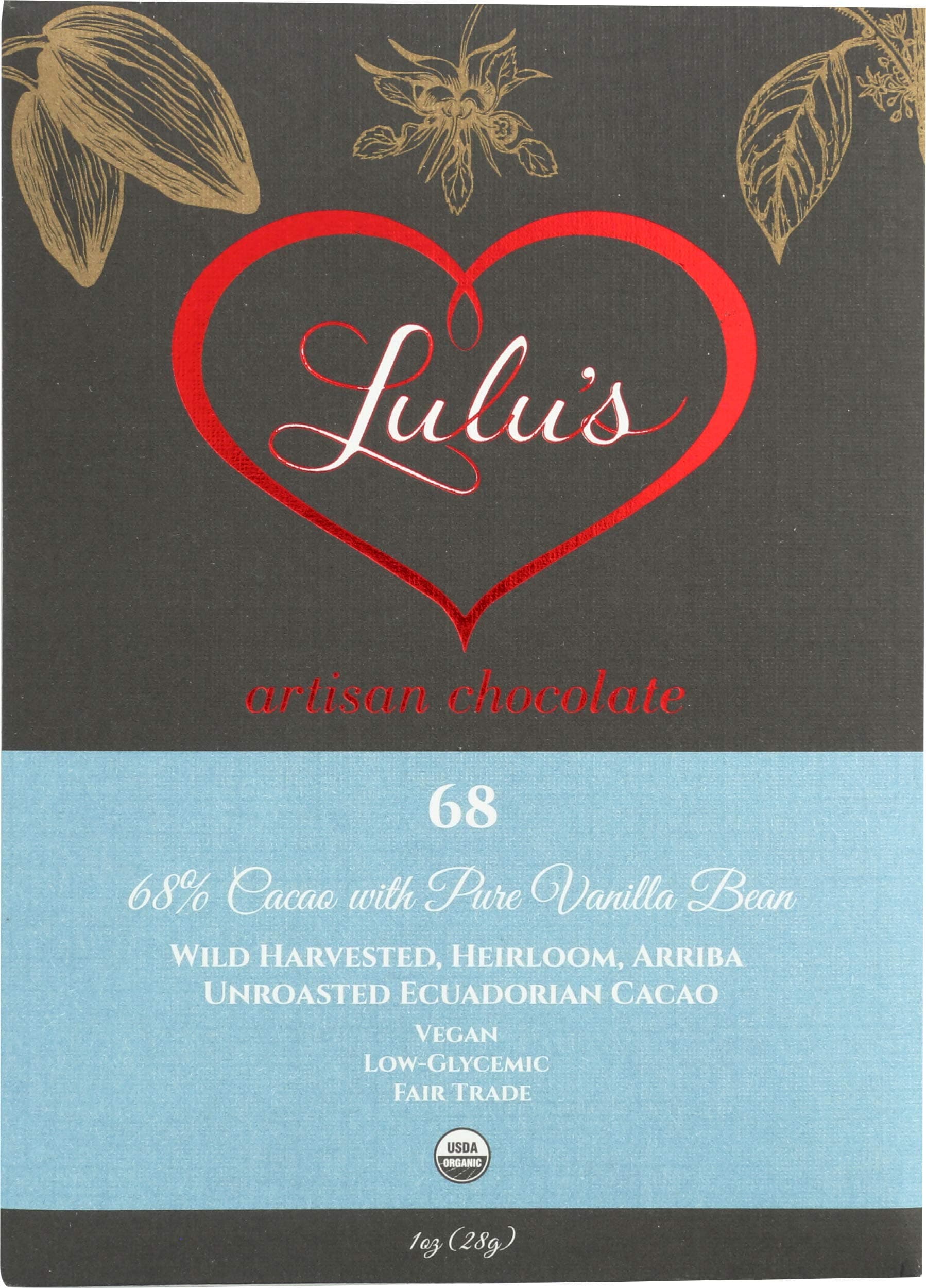 LULUS CHOCOLATE Organic Sweet 68 Bar, 1 OZ