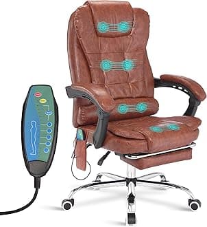 Blisswood8 Point Massage Office chair For Home Office, Computer Desk Chairs Executive Chair With Footrest 130° Reclining Extra Padded Adjustable Height Heavy Duty 360° Tilt Function (Waxy Brown)