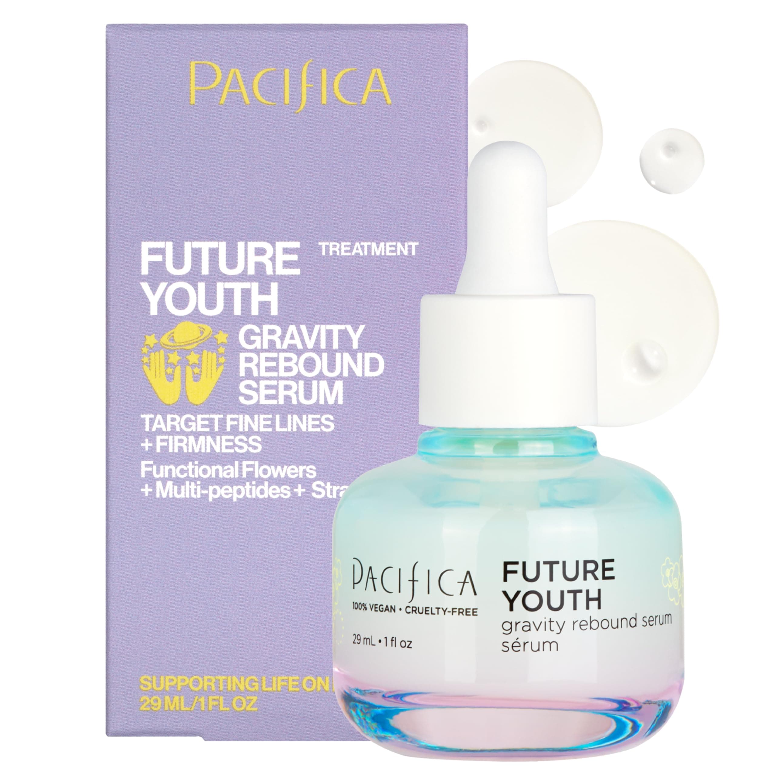 Pacifica Beauty, Future Youth Gravity Rebound Serum, Multi Peptide Complex, Ectoin, Lightweight, Improve Fine Lines, Anti-Aging, Firming, Bouncy Youthful Skin, Vegan, Cruelty Free