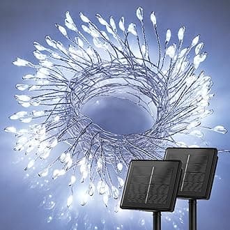 Brightown Solar String Lights for Outside, 2 Packs Total 39.2Ft 480 LED Solar Fairy Lights for Outdoor Waterproof, Firecracker Twinkle Lights with 8 Modes for Patio Party Garden Yard Home, Pure White