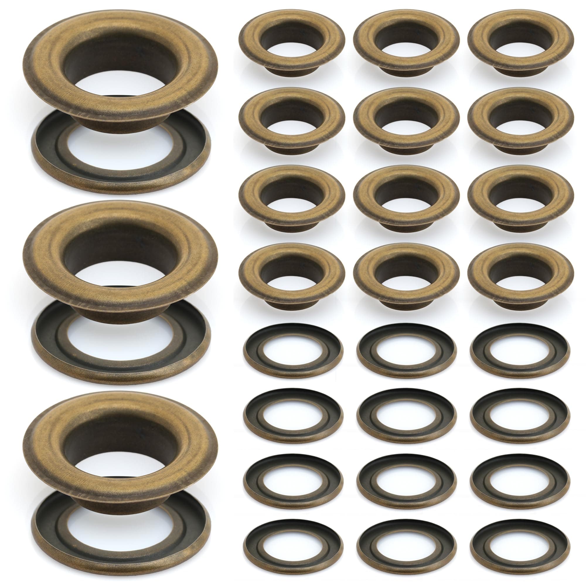 CRAFTMEMORE 1/2" (13 MM) Hole 50 Sets Grommets Eyelets with Washers for Leather, Tarp, Canvas (Antique Brass)
