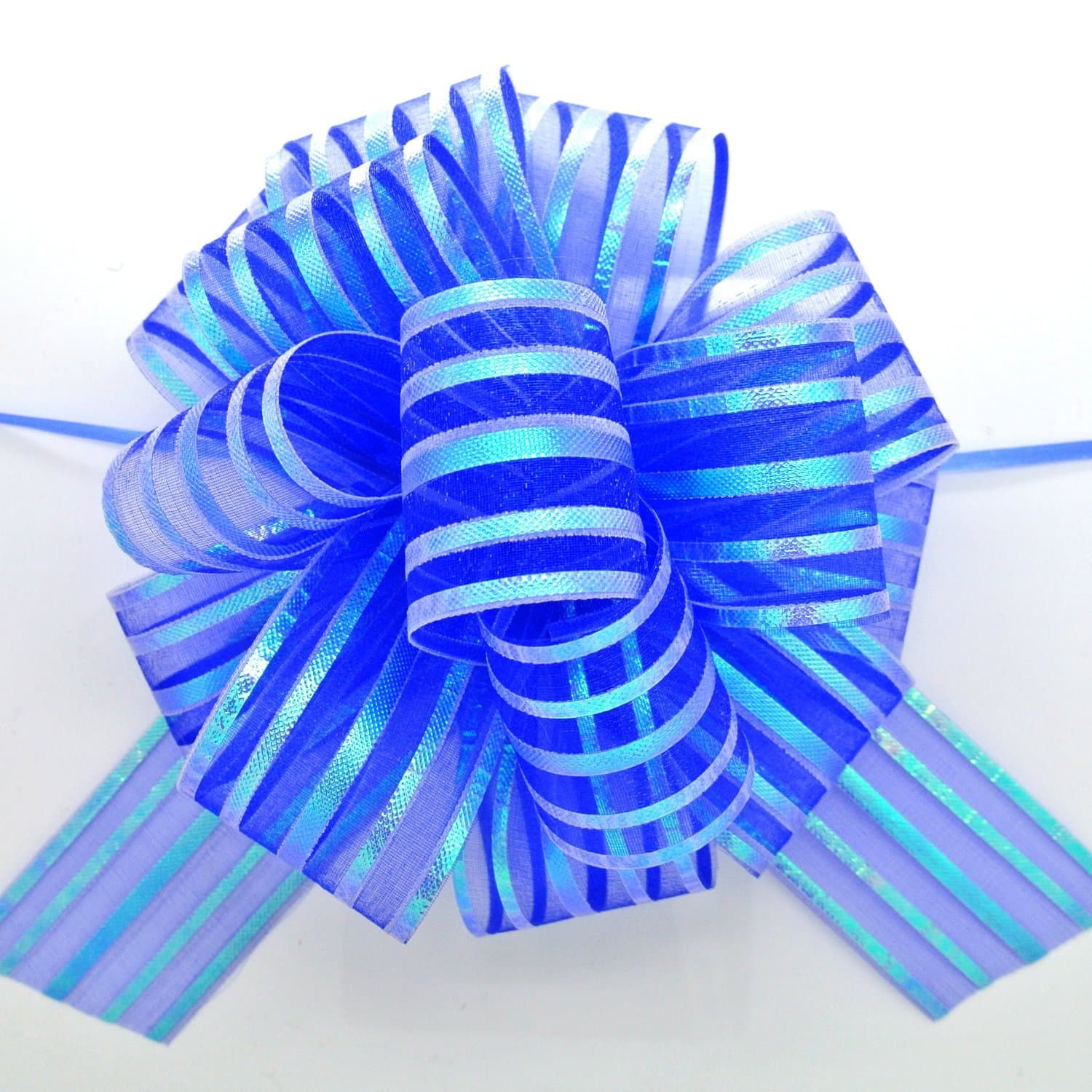 Organza Pull Bow (x2) ROYAL BLUE Large 6" Pom Pom Bow