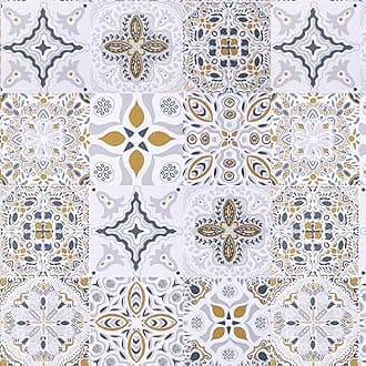 Self Adhesive Wallpaper Glossy Tile Furniture Stickers 44x1000cm Thicken Waterproof Kitchen Wallpaper Sticky Back Plastic Paper Bohemian PCV Film Roll for Kitchen Backsplash Countertop Shelf