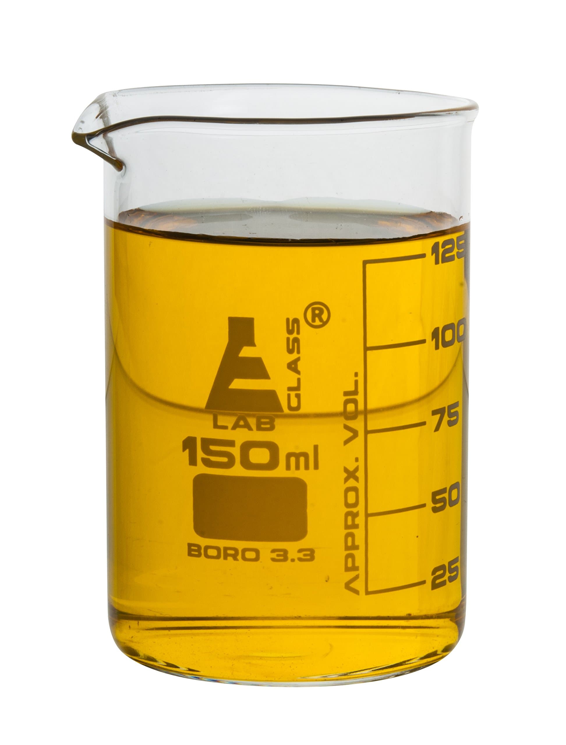 CH0126F Borosilicate Glass Beaker 150 ml, Low Form, Graduated Laboratory Beaker as per DIN 12231 & ISO 3819 Standards, Heat Resistant Chemical Beaker, Pack of 12