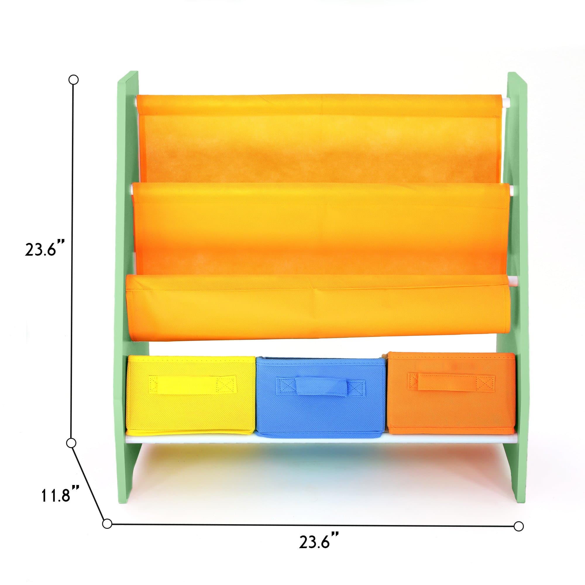 Toddler Size - Bebe Style Kids Wooden Rack/Sling Bookcase Storage for Children - Colorful, Stylish, and Easy to Assemble (Green)