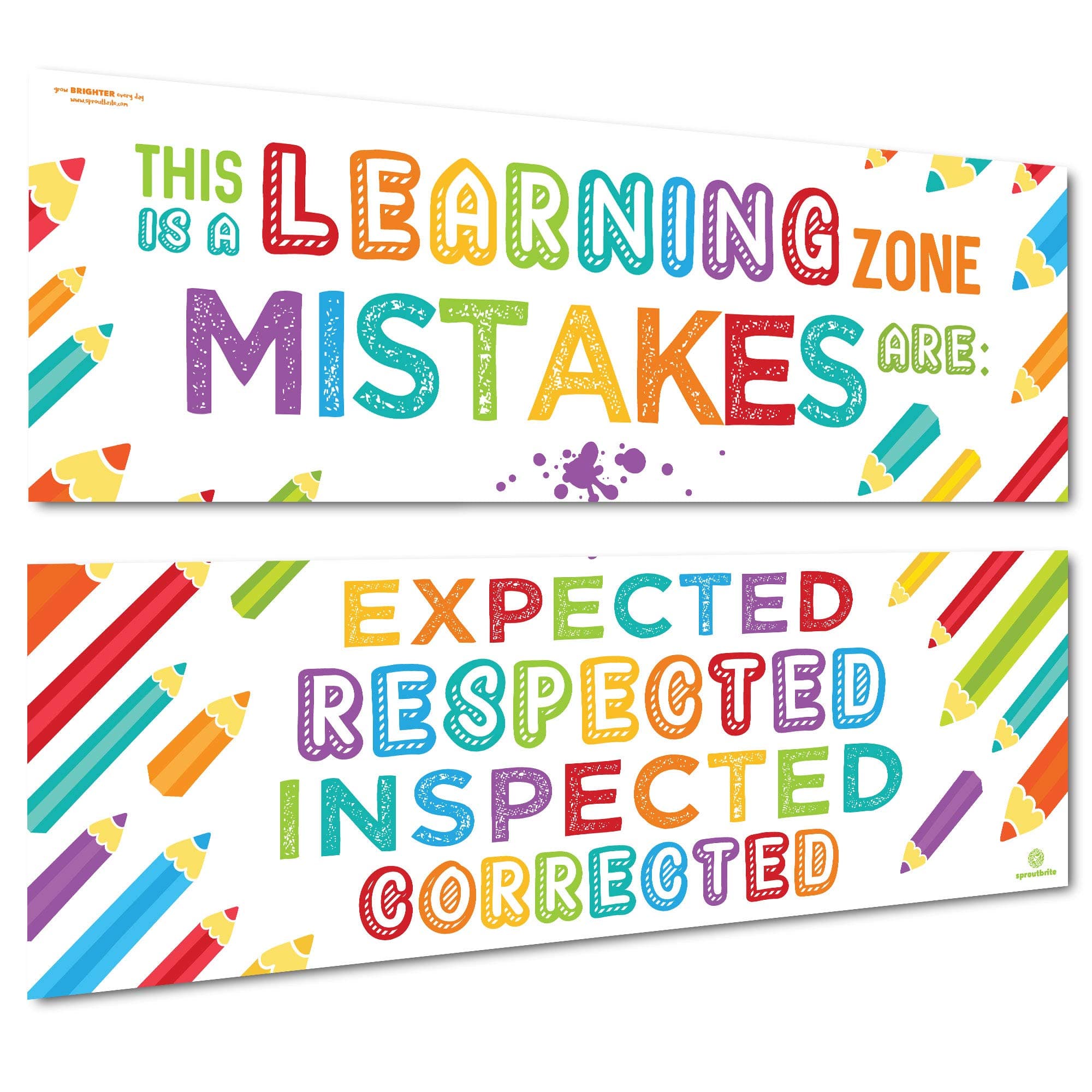 2 Large 13.5" x 39" Motivational Posters for Classroom - Learning Zone - Educational, Motivational & Inspirational Growth Mindset for Teacher, Students Creates a Supportive Learning Zone